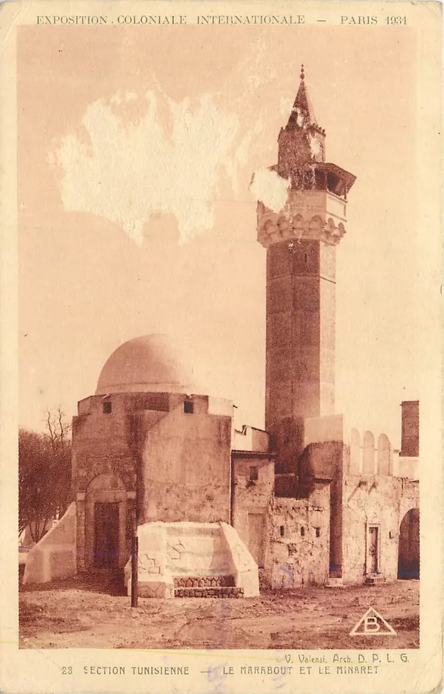 Exposição Colonial Internacional — Paris 1934 — Seção Tunisiana — O Marabout e o Minaret — V. Valensi, Arq. D. P. L. G. - Frente