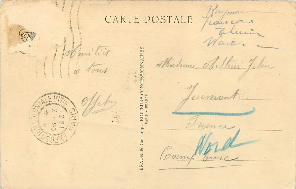 Exposição Colonial Internacional — Paris 1934 — Seção Tunisiana — O Marabout e o Minaret — V. Valensi, Arq. D. P. L. G. - Verso