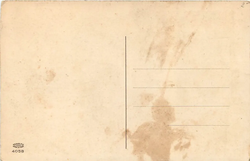 Natividade — cena de manjedoura com criança e anjo — editor Roumard, n° 4058 - Verso