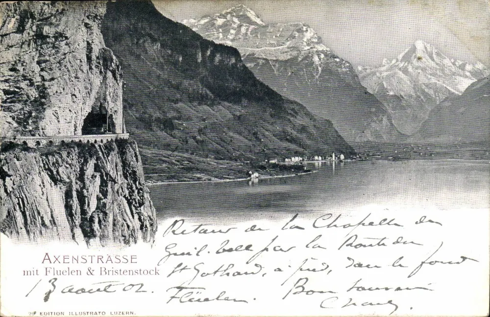 Axenstrasse avec Fluelen & Bristenstock — 24e édition illustrato Luzern - Recto