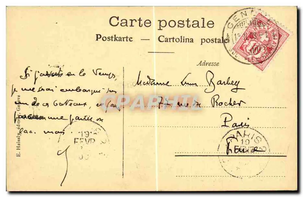 Genf — Der Hafen und der Mont-Blanc — E. Hässly, n°306 - Rückseite