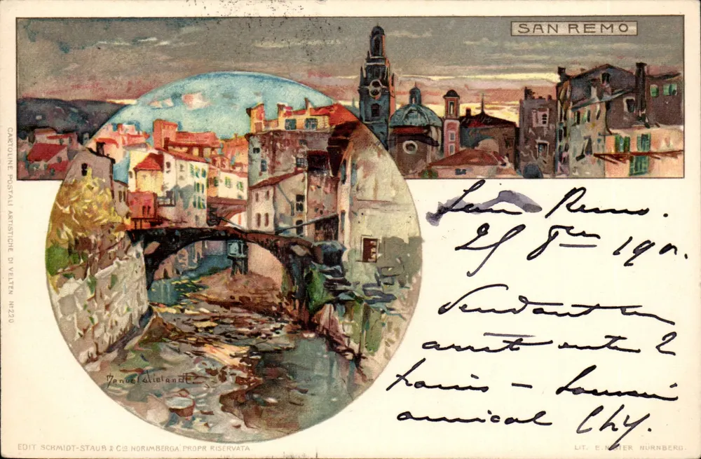 San Remo — vue de la ville et d'un pont — éditeur Schmidt-Staub & Cie, Nürnberg, n° 46120 - Recto