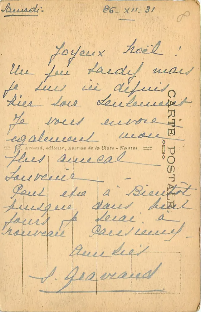 Laval — Ansicht des alten Steinstegs über die Mayenne und des Schlosses — J. Artoud, Nr. 116 - Rückseite