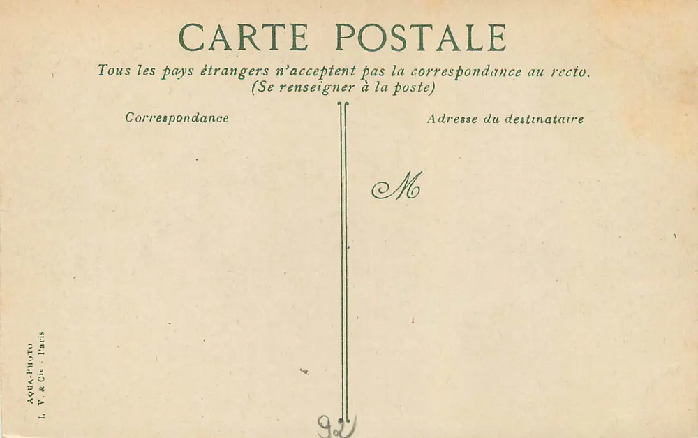 Bois de Boulogne — Lago da Sena — editor L. V. & Cie, Paris, n° 92 - Verso