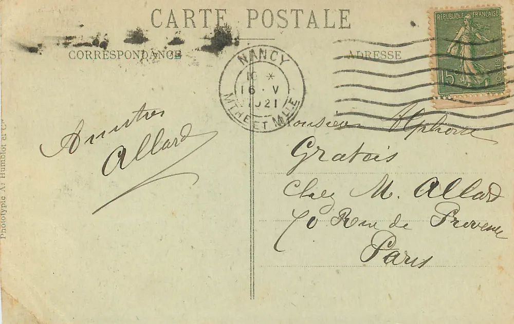 Hémiciclo da Carrière — Nancy — Fototipia A. Humblot e Cia, n° 92 - Verso