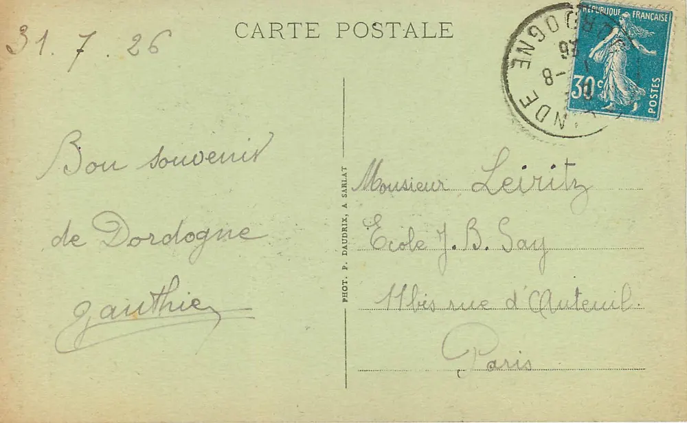 Station Préhistorique des Eyzies — Une Rue des Eyzies sous le Château — P.D.S. (éditeur) - Verso
