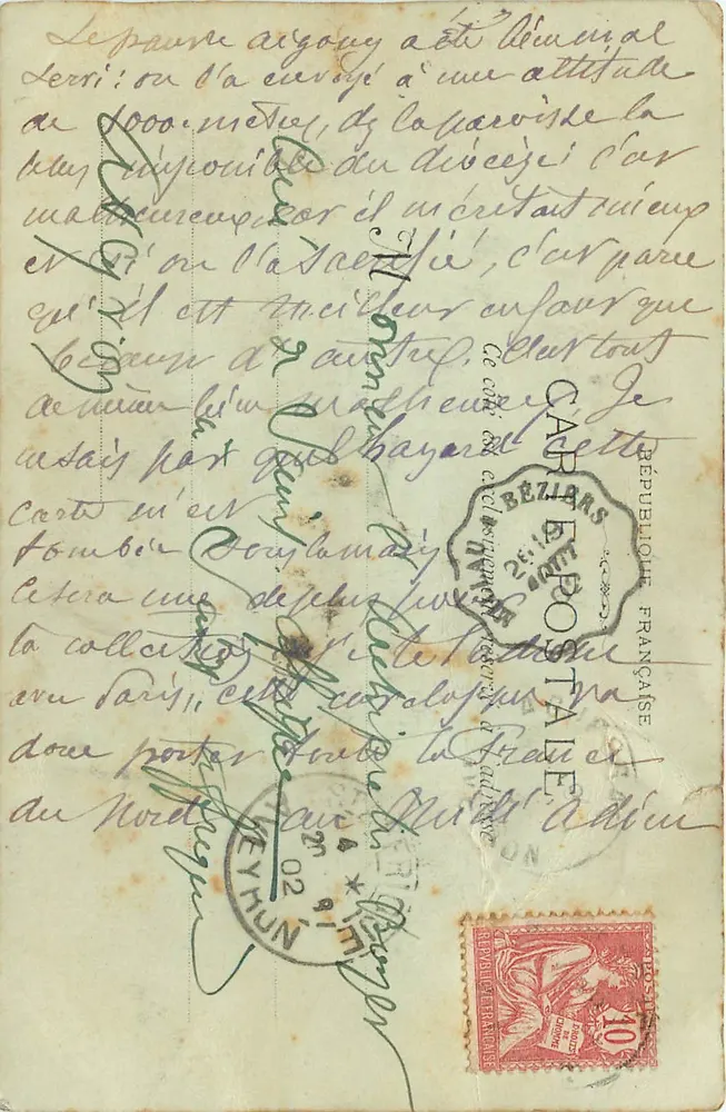 Béziers — Igreja Nossa Senhora da Garoupe — carta postal antiga - Verso