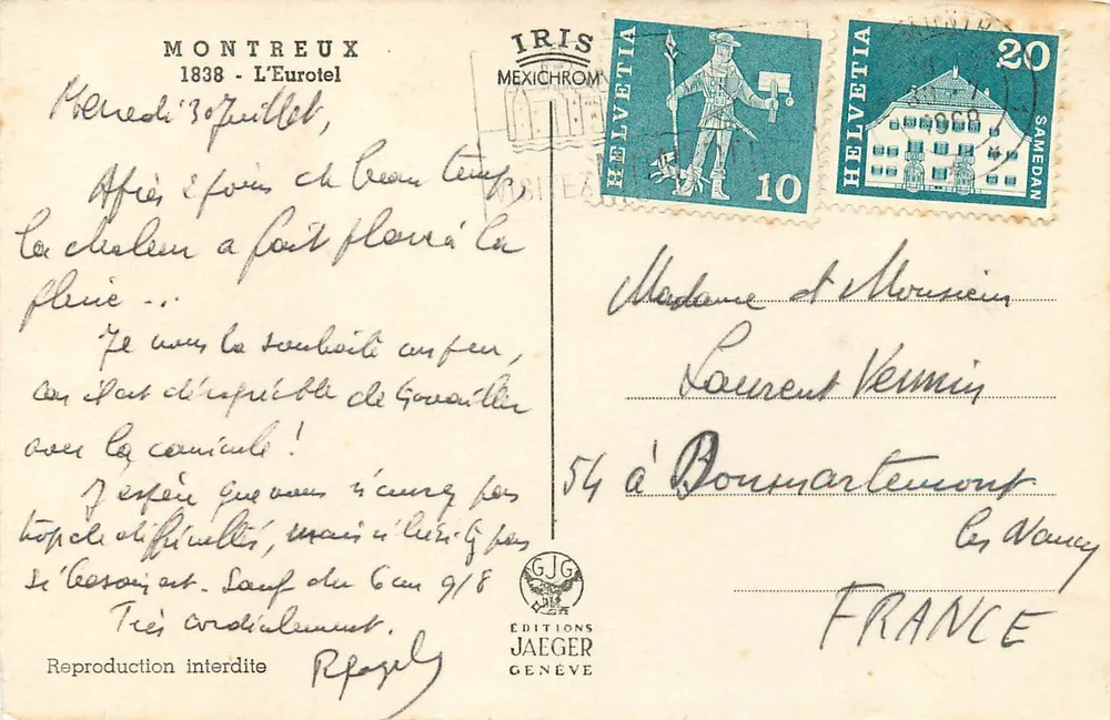 Montreux — O Eurotel — Edições Jaeger Genebra - Verso