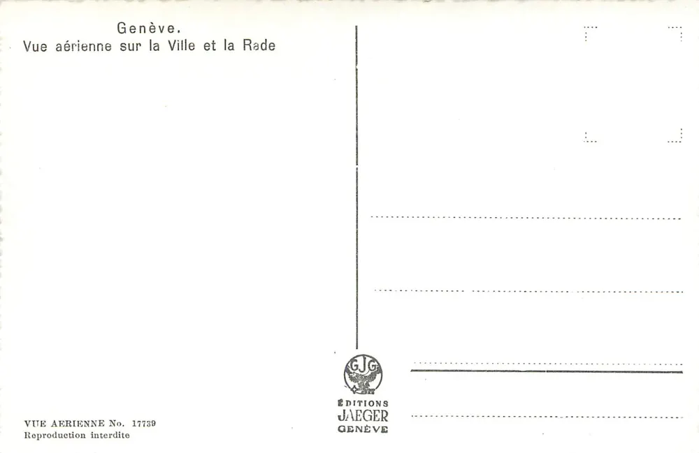 Genf — Luftbild der Stadt und des Hafens — Éditions Jaeger, Nr. 17739 - Rückseite