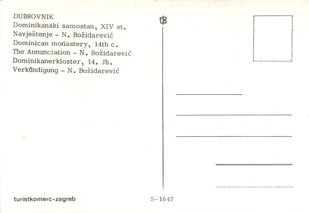 अनुचरण — डोमिनिकन कॉन्वेंट, 14वीं शताब्दी — turistkomerc-zagreb, S-1647 - पीछे