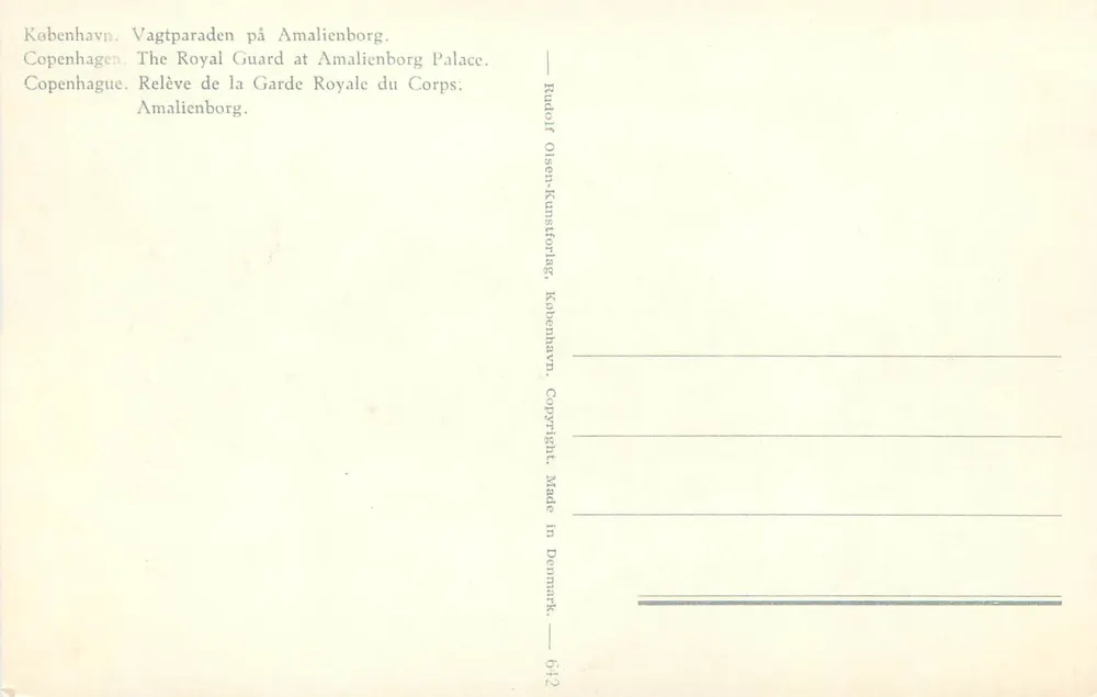 Kopenhagen — Wachwechsel am Amalienborg-Palast — Rudolf Olsen-Kunstforing - Rückseite