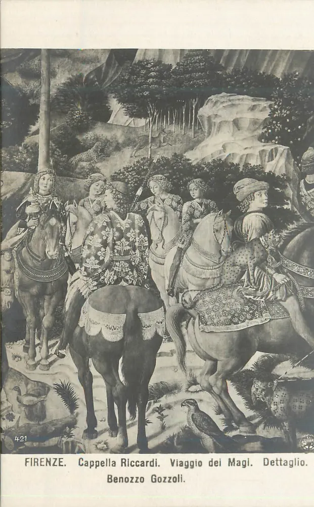 FLORENZ. Kapelle Riccardi. Reise der Weisen. Detail. Benozzo Gozzoli. - Vorderseite