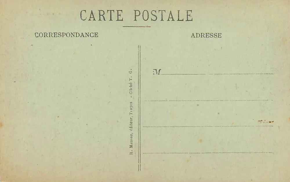 Troyes — La Prefectura y el Estanque — R. Mousse, editor, Troyes - Reverso