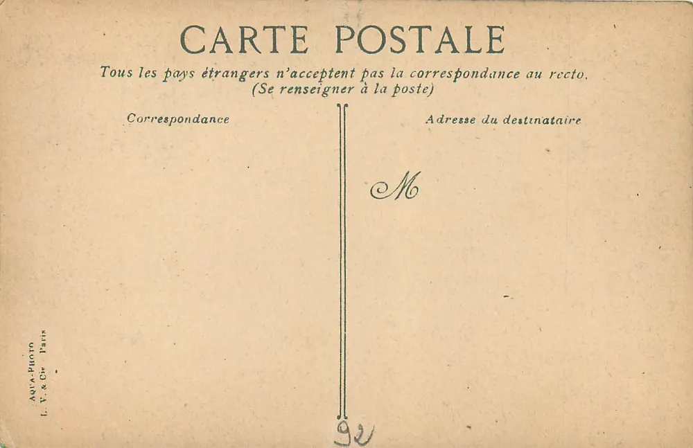 Bois de Boulogne — Ein kleiner Fluss nahe dem Mühle — A. V. & Cr. Paris, n° 540 - Rückseite