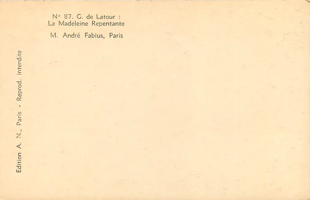 La Madeleine Repentante — G. de Latour — Édition A. N., Paris - Verso
