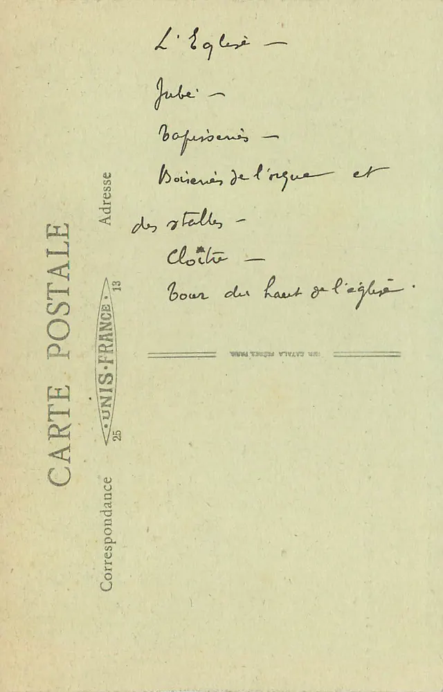 La Chaise-Dieu (Hte-Loire) — Le Jubé de l'Église Abbatiale — A. Ollivier, édit. - Verso