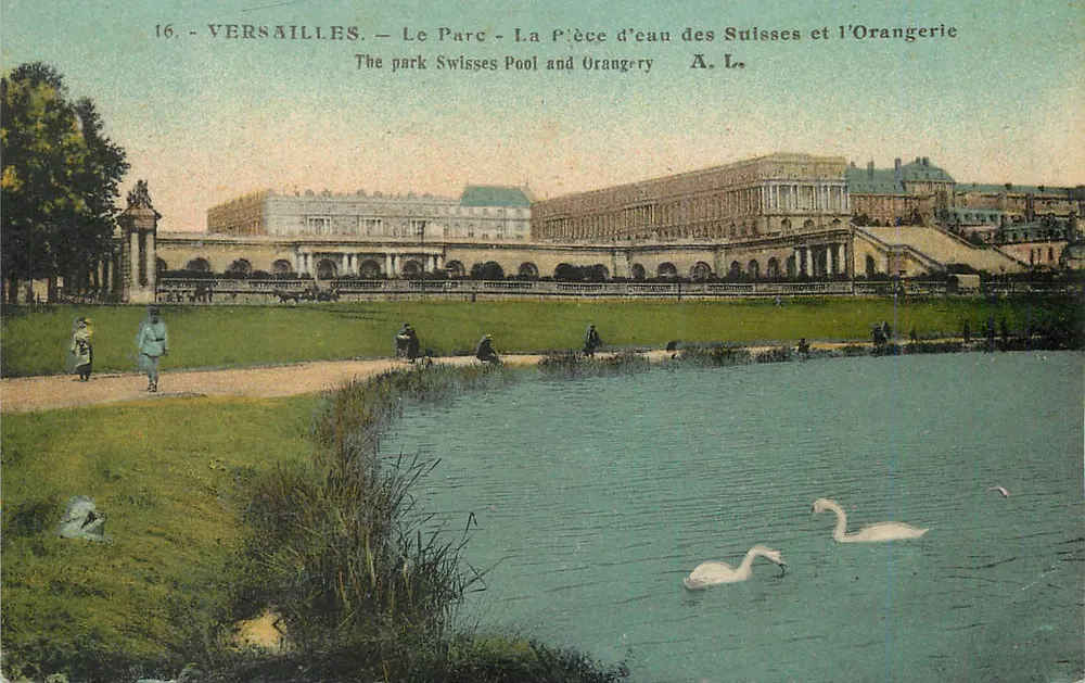 Versailles — Der Park - Die Schweizer Wasserstelle und die Orangerie — A. L. - Vorderseite