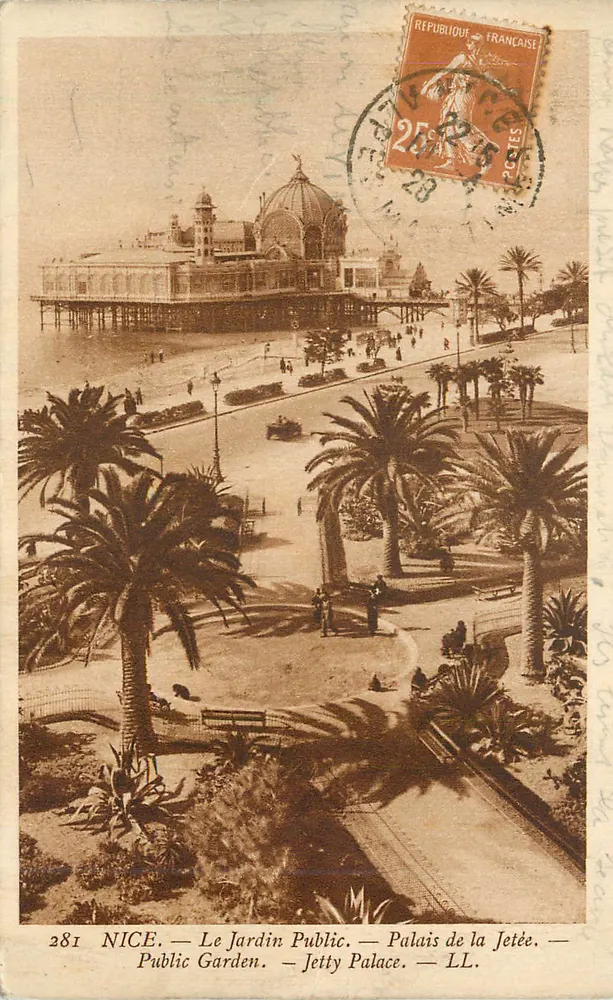 Nice — O Jardim Público — Palácio da Jetée — Editor Lévy & Nourdin, n°281 - Frente