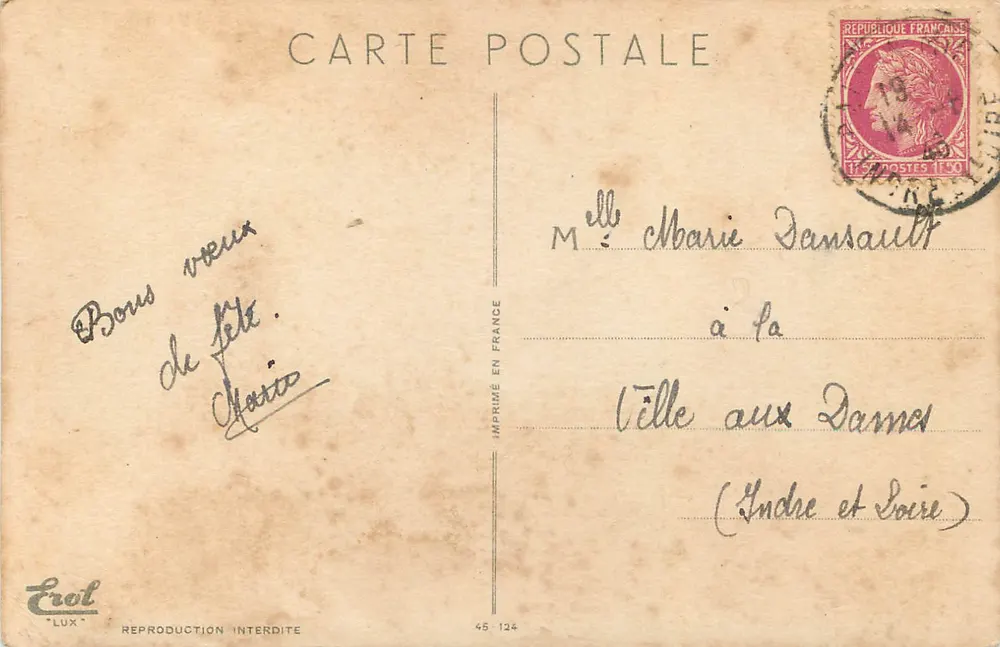 Arranjo de flores — cesta de crisântemos rosa e azuis — editor Erol, n° 45-124 - Verso