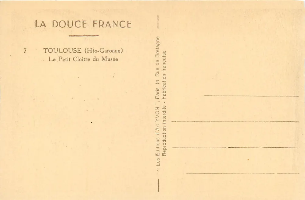 Der kleine Cloister des Museums — Toulouse (Hte-Garonne) — Éditions d'Art YVON - Rückseite
