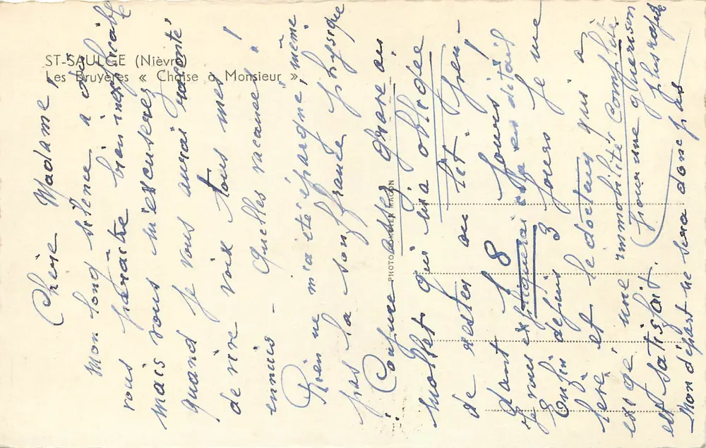 Les Bruyères — Choise à Monsieur — ST-SAULGE (Nièvre) — Photo Cim - Rückseite