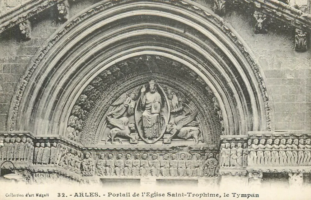 Arles - Portal der Kirche Saint-Trophime, der Tympanon - Vorderseite