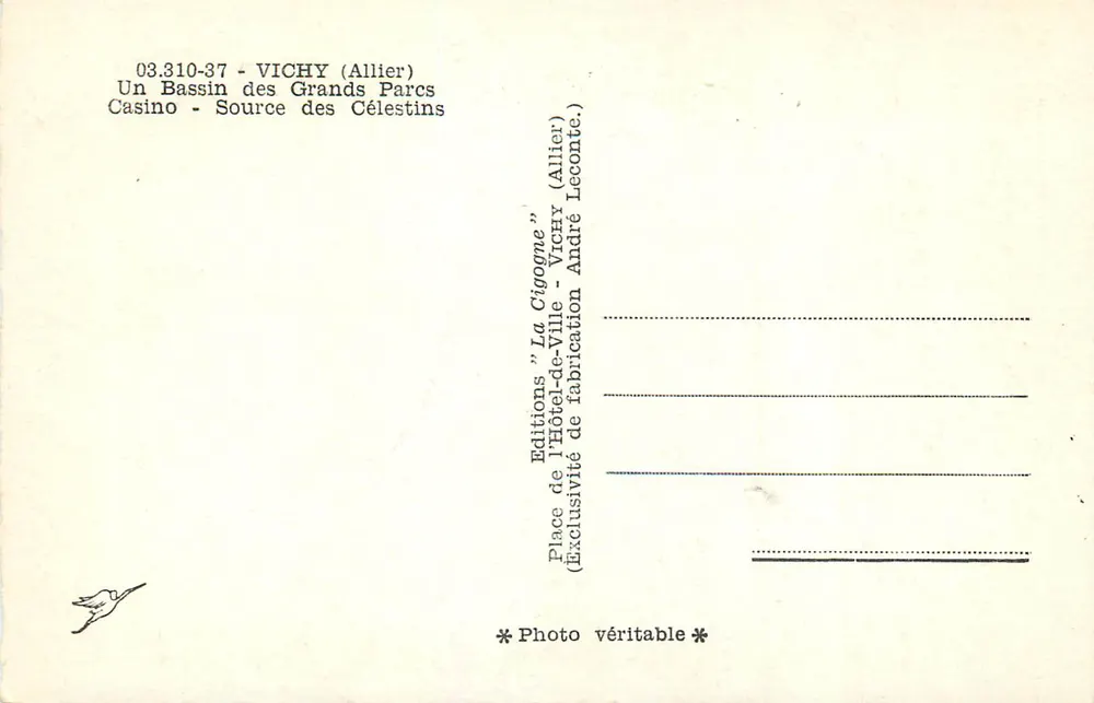 Vichy — Grand Casino et Bassin des Grands Parcs — Éditions de l'Hôtel-de-Ville - Rückseite