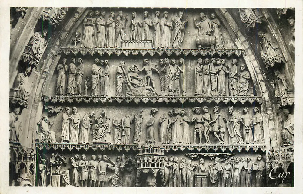 Cathédrale de Reims — Tympans du Portail Nord — Scènes de la Vie de Saint-Rémi et de Saint-Nicaise — éditeur Cap - Recto