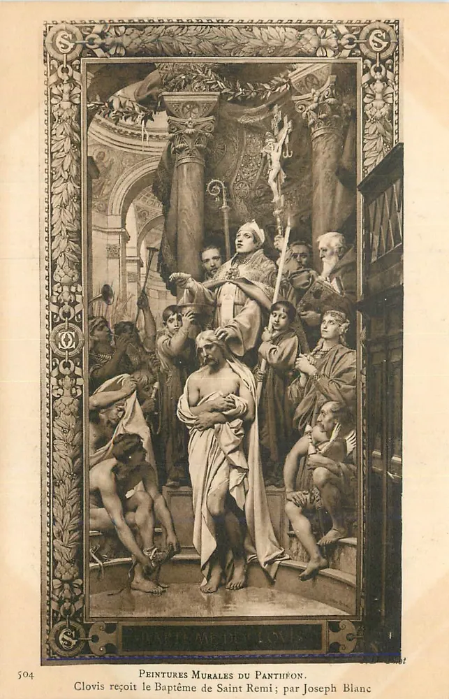 Clovis reçoit le Baptême de Saint Rémi — Peintures Murales du Panthéon — par Joseph Blanc - Recto