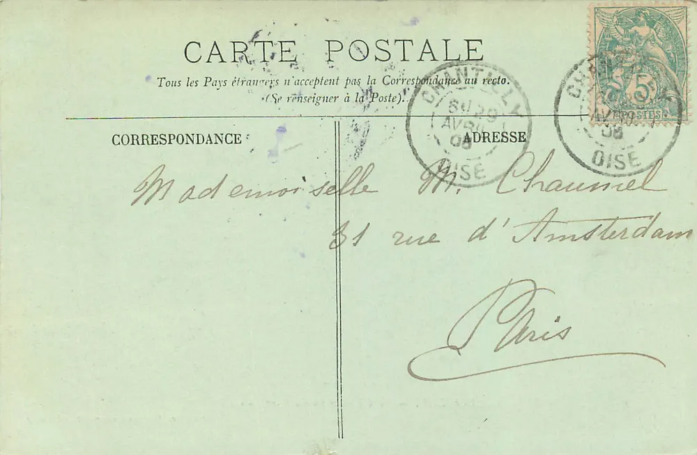 Castelo de Chantilly — O Castelo visto do Parque — Mme Vve Robineau, Lib-édit, Chantilly - Verso