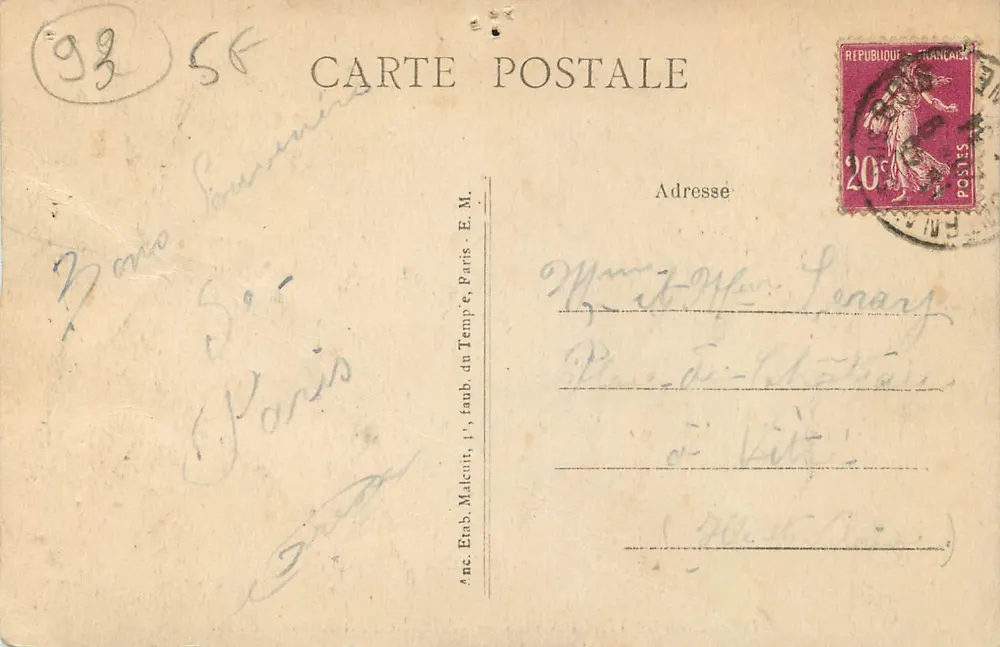 Bois de Vincennes — L'Île du Bon Repos — E.M. n°1022 - Verso