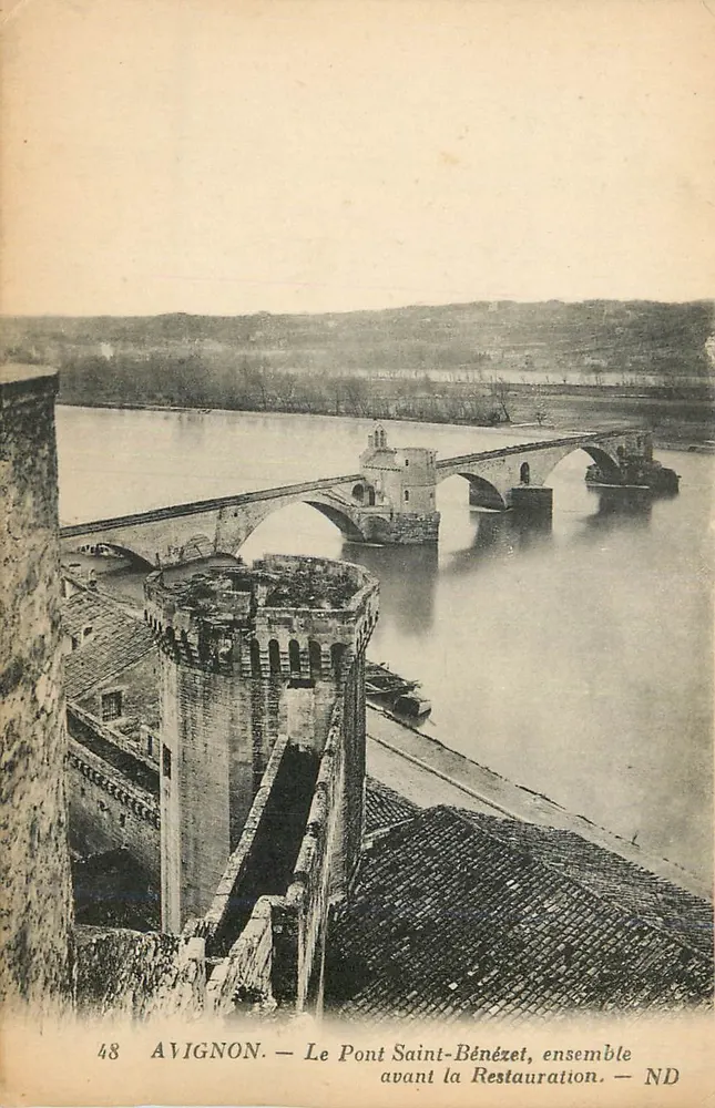 Avignon — O Ponte Saint-Bénézet, conjunto antes da Restauração — ND - Frente