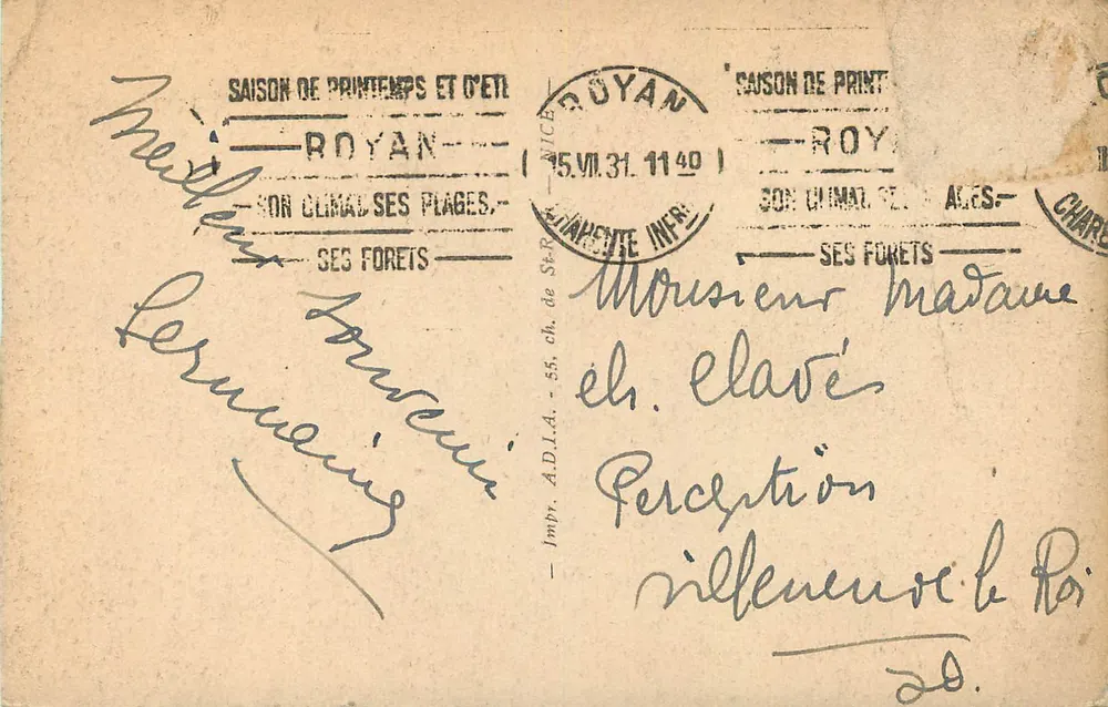 Royan — A Praia de Foncillon — Impr. A.D.L.A. NICE, n°2829 - Verso