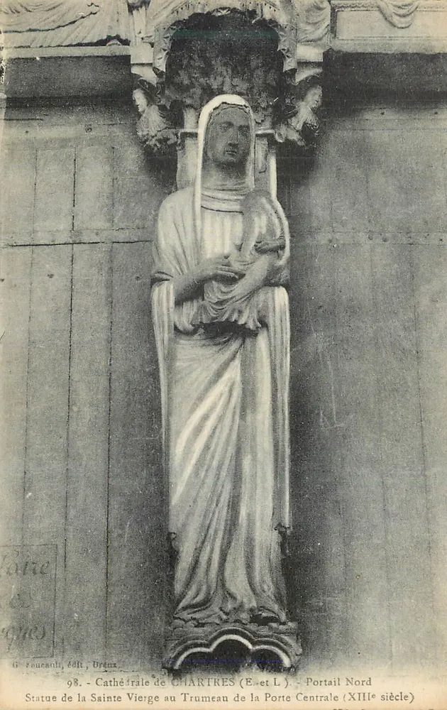 Statue der Jungfrau im Trumeau des Zentralportals — Kathedrale von Chartres — Nordportal (13. Jahrhundert) — G. Foucault, Verlag, Brüssel - Vorderseite