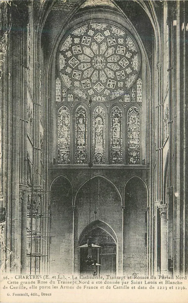Chartres (E. et L.) - The Cathedral, Transept and Rose Window of the North Portal — G. Foucault, Dreux, n°16 - Front
