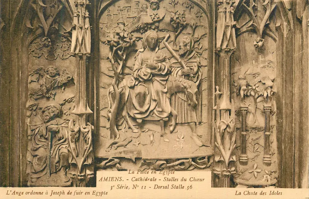 A Fuga para o Egito — Cena Esculpidas — AMIENS, Catedral, Cadeiras do Coro, 3ª Série, N° 11 - Frente