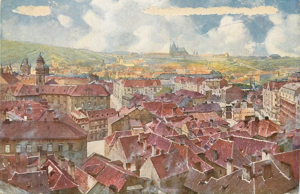 Vista aérea de Praga — desenho em aquarela — editor J. Šetělík, V. č. 42 - Frente