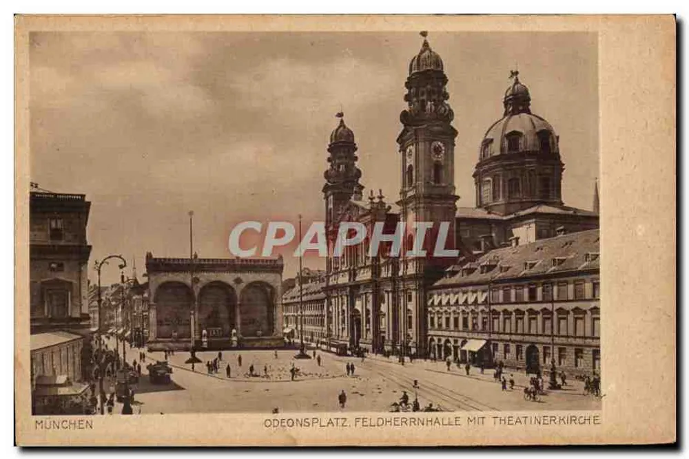 Munich — Odeonsplatz avec Feldherrnhalle et Théâtinerkirche — Kupfertiefdruckkarte Nr. 144 - Recto