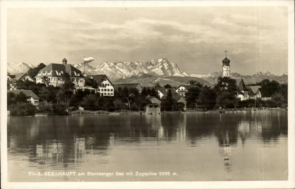 Seeshaupt am Starnberger See — Ansicht des Sees mit der Zugspitze im Hintergrund — Verlag Franz Lorenz, Nr. 711-3 - Vorderseite