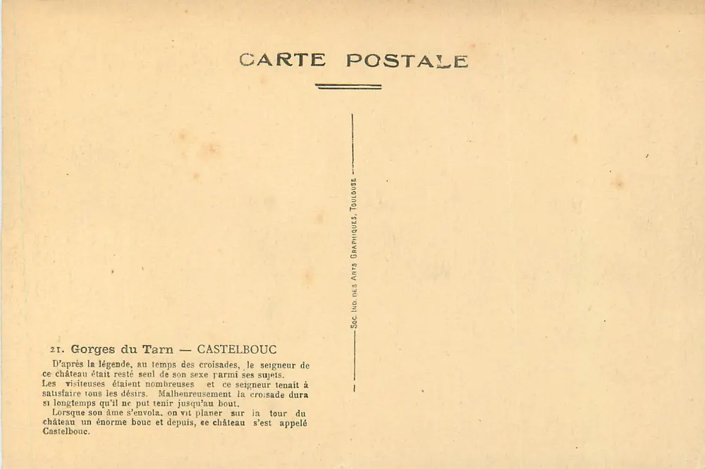 Gorges do Tarn — Castelbouc — Soc. dos Artes Gráficas, Toulouse - Verso