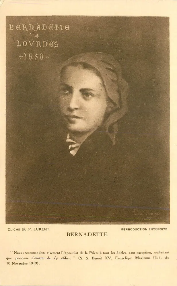 Bernadette Soubirous — Retrato — Cliché do P. Eckert, editor Petit Messager do Coração de Maria - Frente