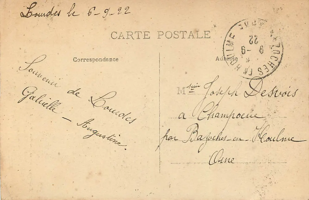Lourdes — A Virgem da Gruta — Edit. Cascagnous, no Bon Marché, n°105 - Verso
