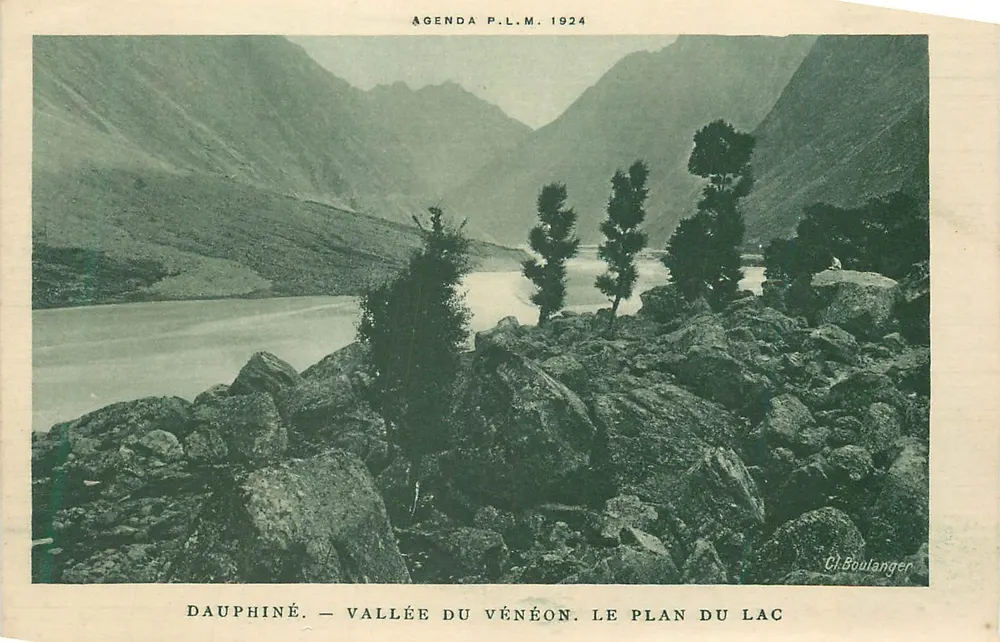 Dauphiné — Vale do Vénéon. O plano do lago — Agenda P.L.M. 1924 - Frente