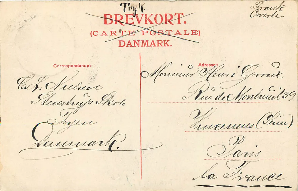Frederiksborg Slot — Dinamarca — Tryk. Brevkort. - Verso