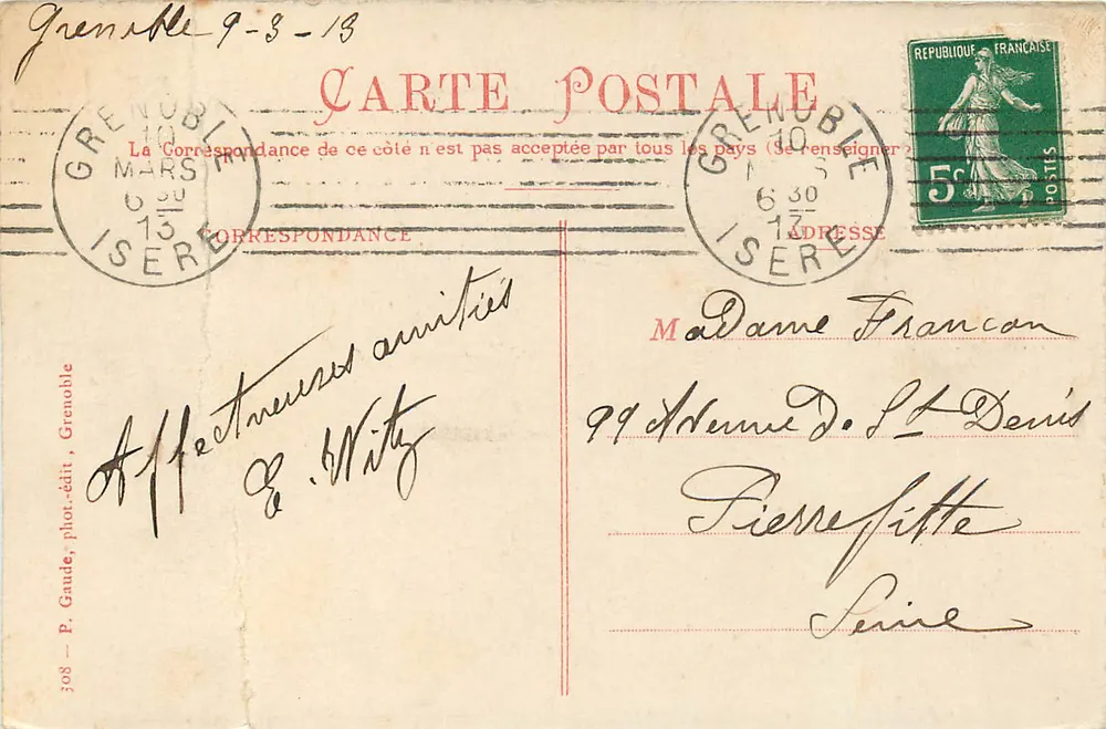 Grenoble — Place de la Gare et les Forts. — P. Gaude, phot.-édit., Grenoble - Verso