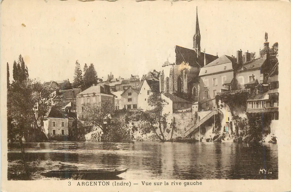 Argenton (Indre) — Vista da margem esquerda — Edições F. Millet, Limoges - Frente