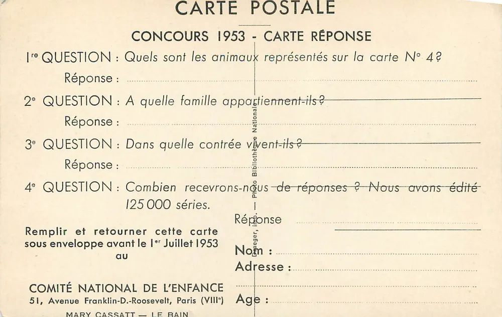 Mãe lavando seu filho — Concurso 1953 — Comitê Nacional da Criança - Verso