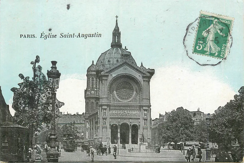 Paris. Igreja de São Agostinho — vista da fachada com cúpula e roseira — editor não identificado - Frente