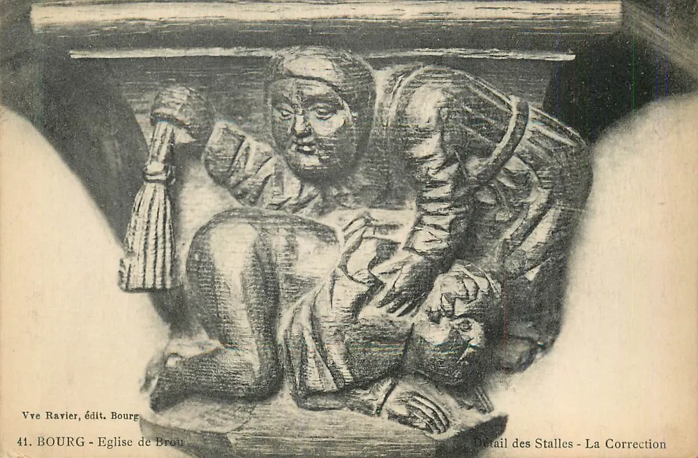 Bourg - Détail des stalles - La Correction — Vve Ravier, édit. Bourg, n°41 - Recto