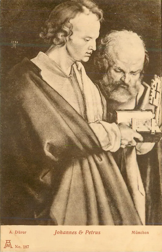 Johannes & Petrus — reprodução de uma obra de A. Dürer — editor A. Dürer, n° 187 - Frente